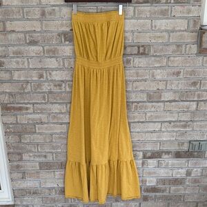 Anthropologie Mustard Strapless Maxi Dress